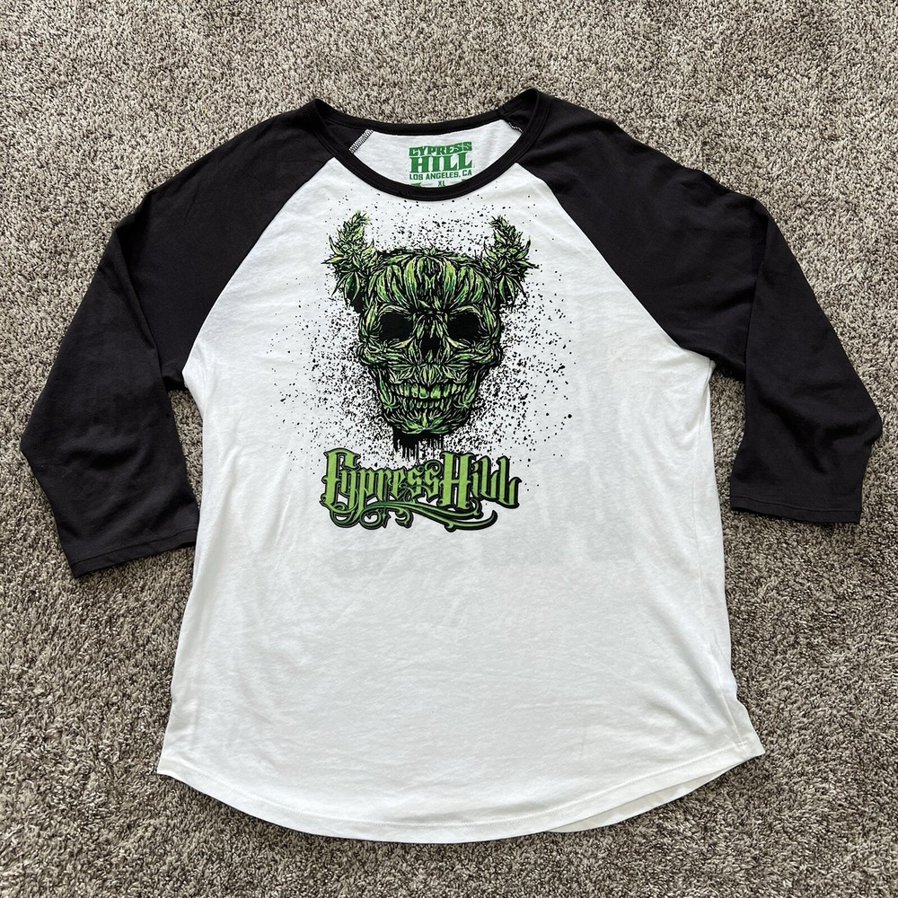Cypress Hill Men's XL 3/4 Sleeve Baseball Jersey White Skull Insane Rap Music